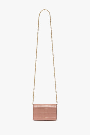 Micro Dorian Bag With Chain Strap In Blush Pink Croc Embossed Leather