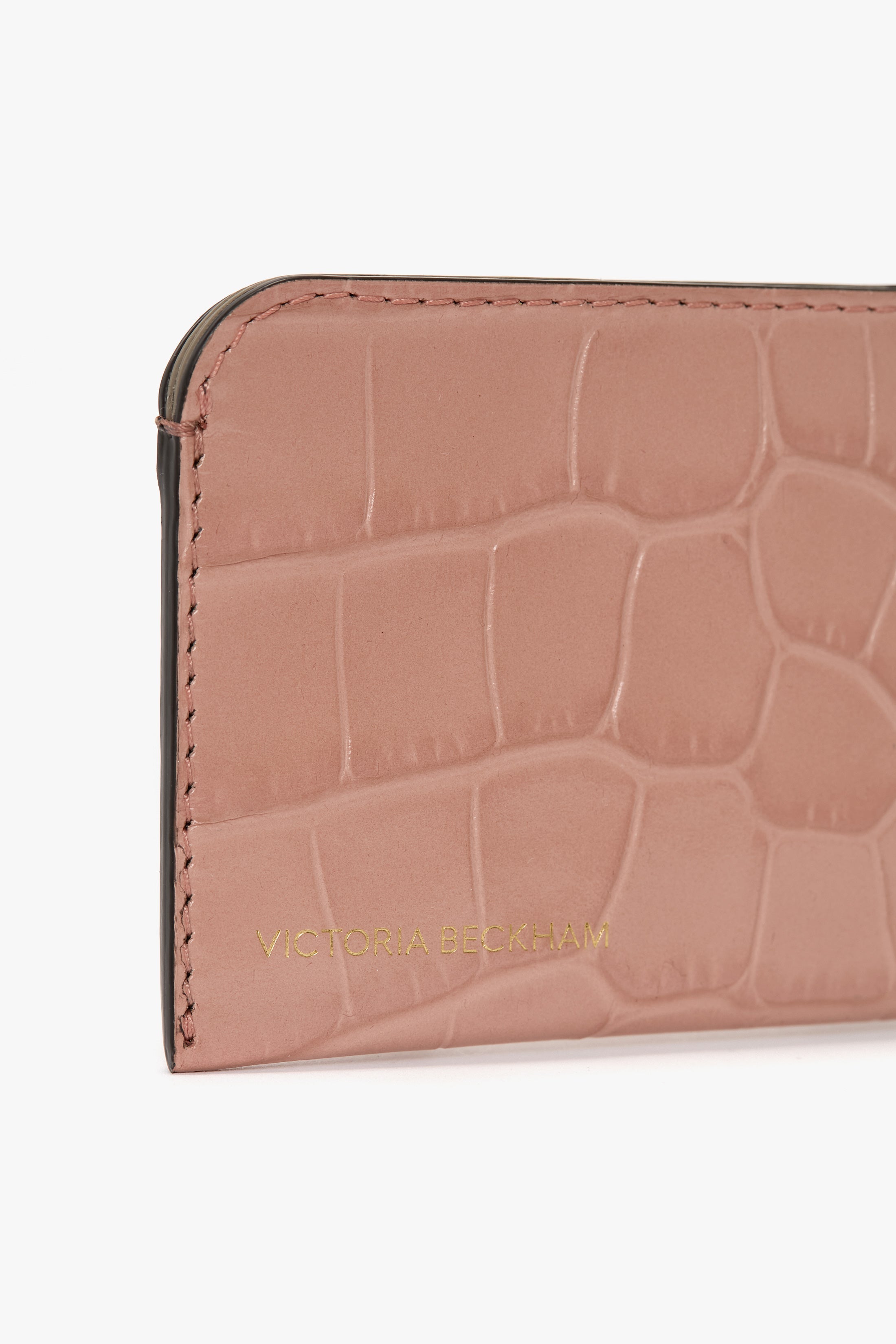 Envelope Card Holder In Blush Pink Croc Embossed Leather