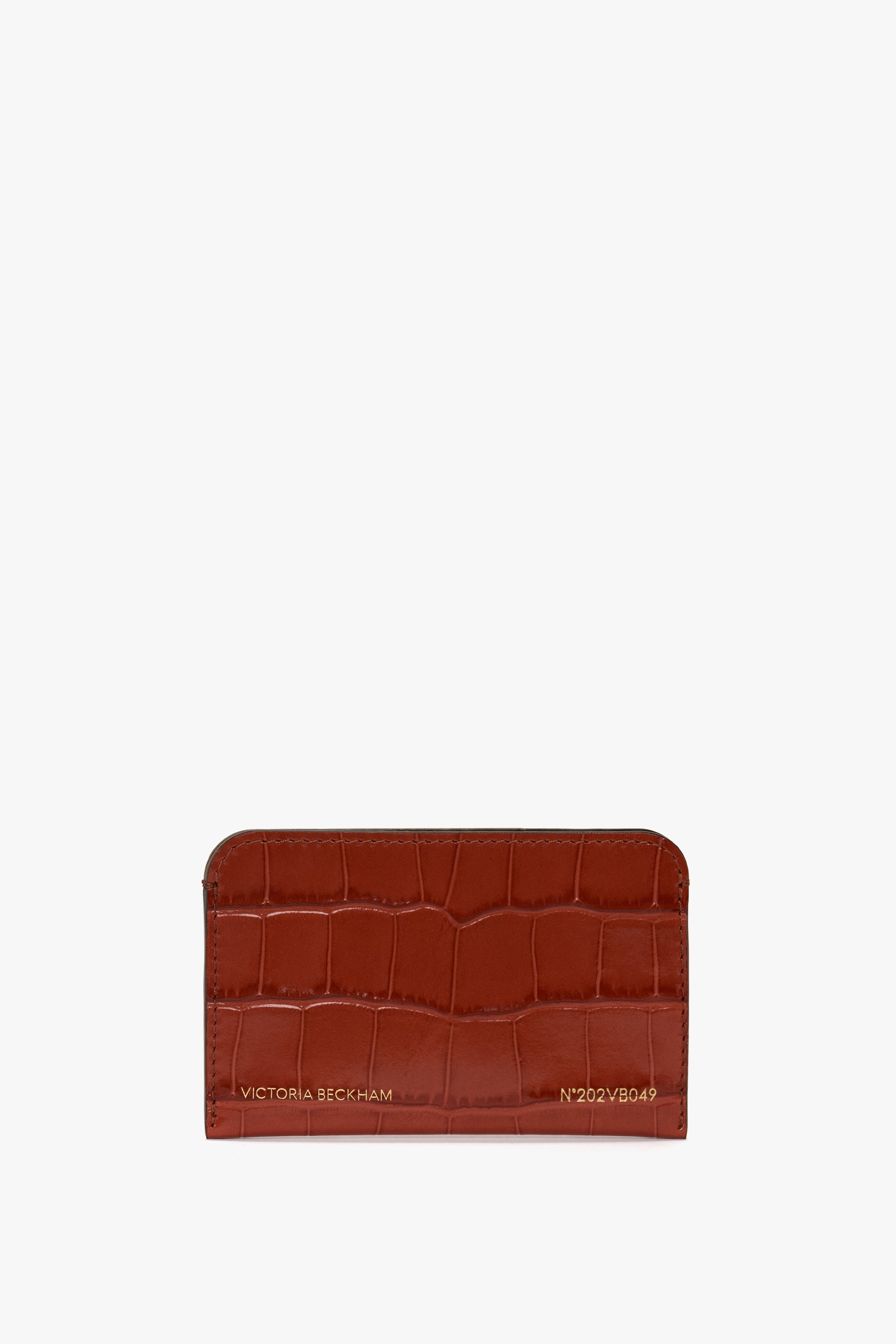 Envelope Card Holder In Brick Red Croc Embossed Leather