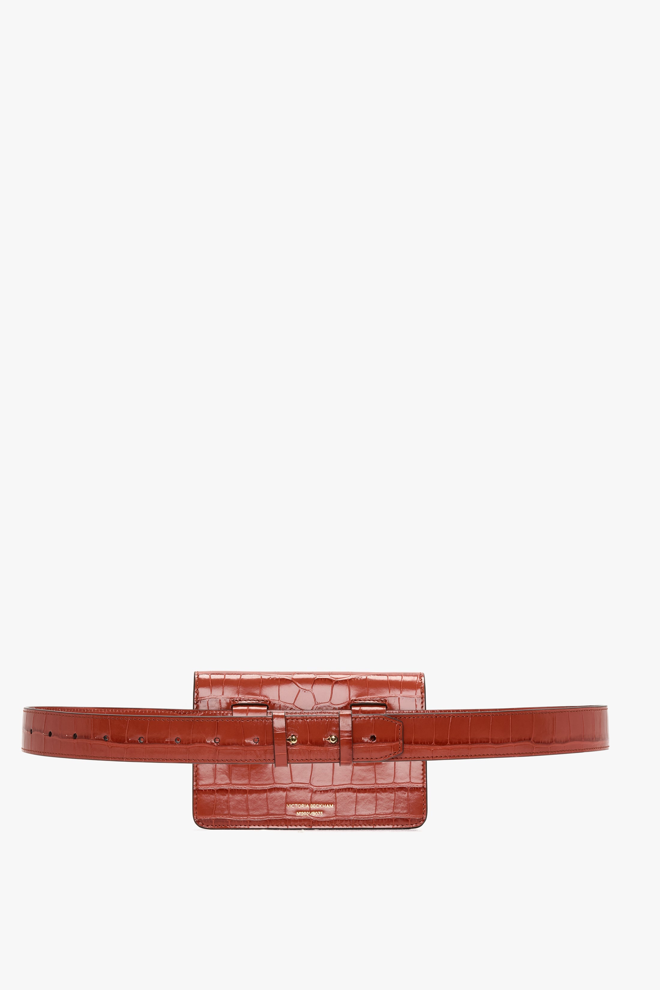 Nano Dorian Belt Bag In Brick Red Croc Embossed Leather