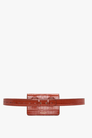 Nano Dorian Belt Bag In Brick Red Croc Embossed Leather