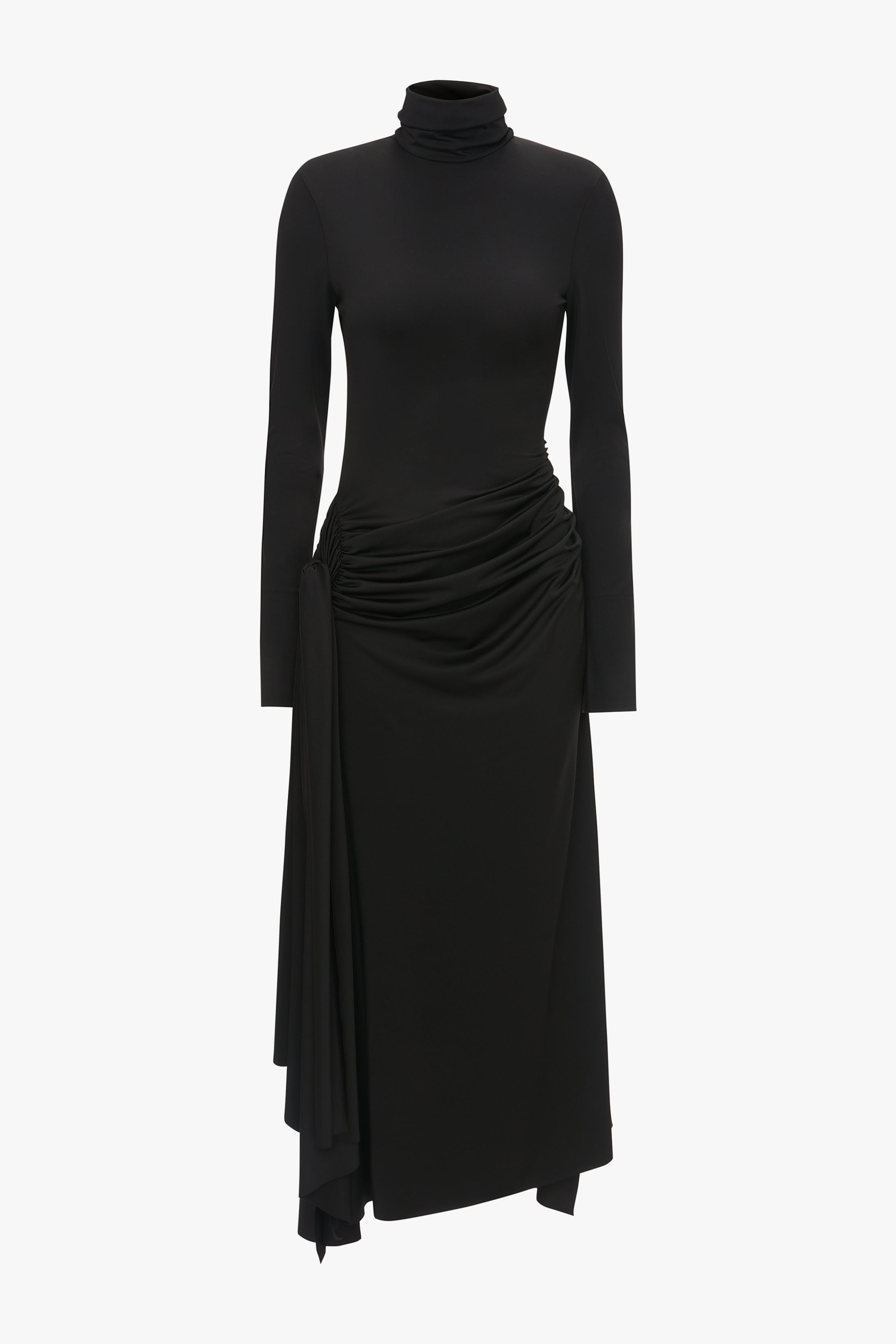 High Neck Asymmetric Draped Dress In Black