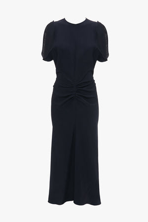 Gathered Waist Midi Dress In Midnight