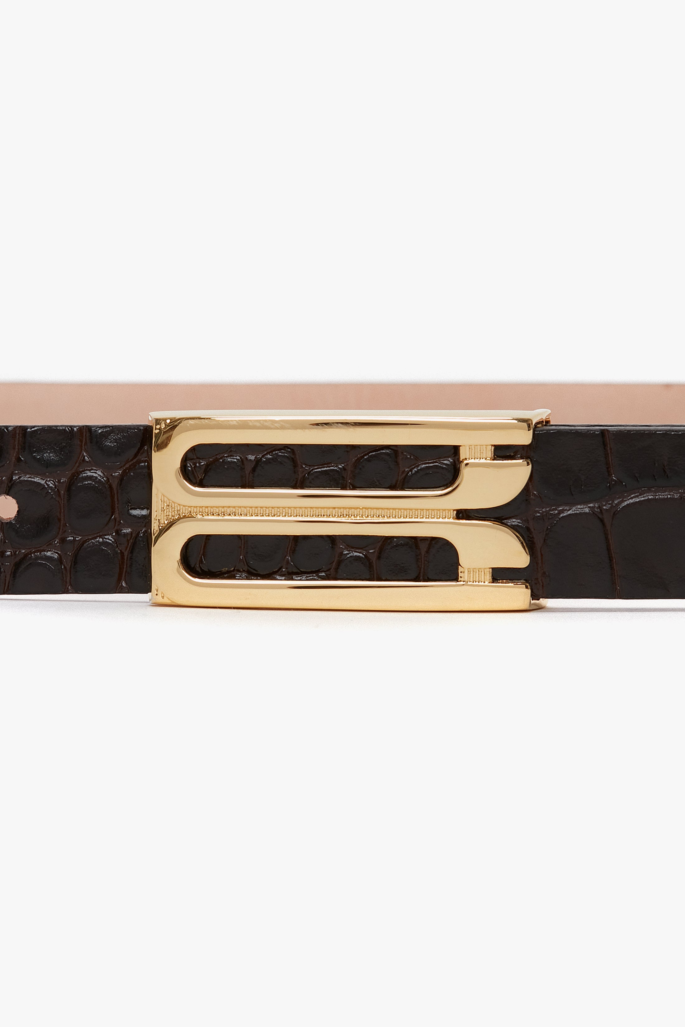 Frame Belt In Espresso Croc Embossed Calf Leather