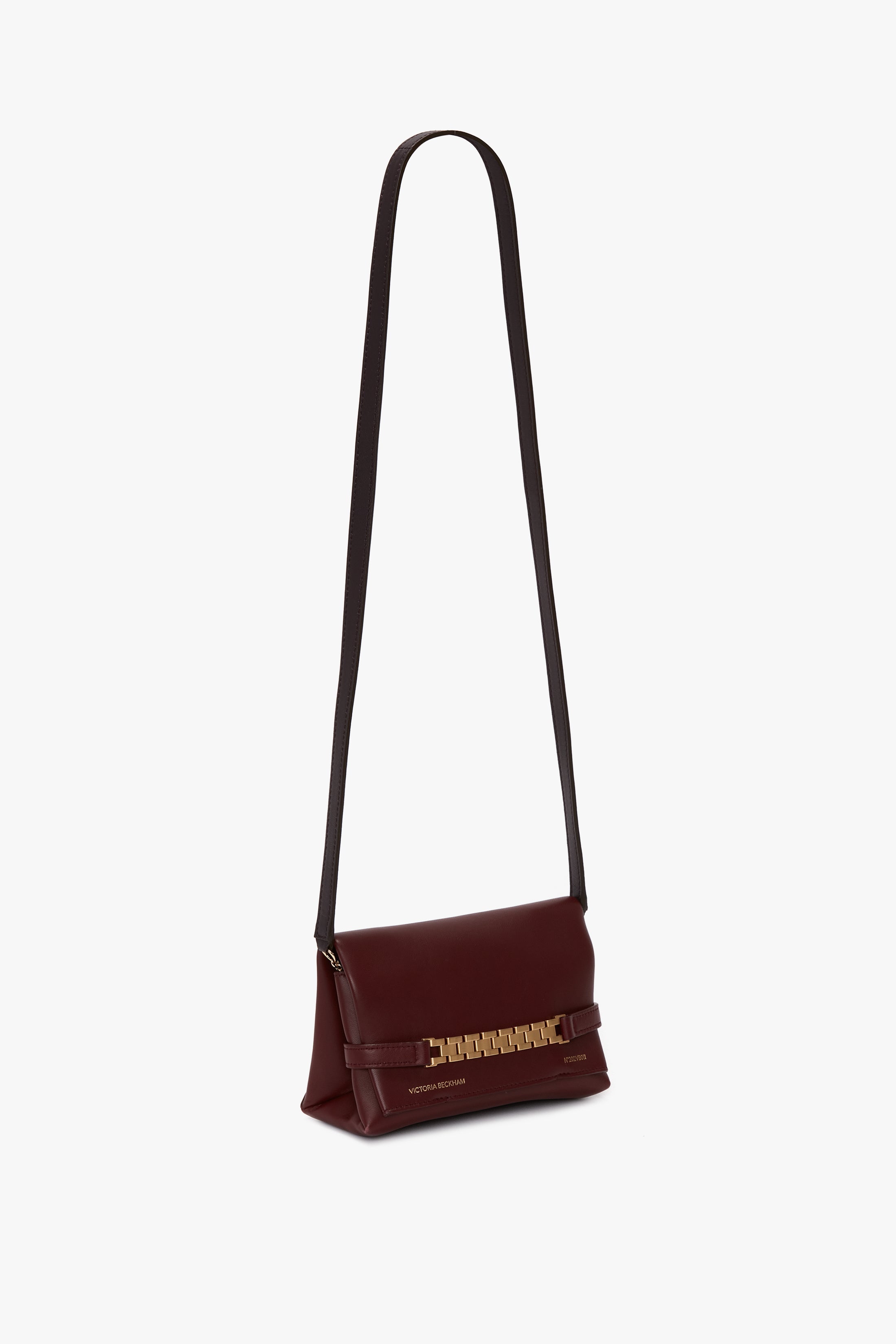 Mini Chain Pouch Bag With Long Strap In Burgundy Leather