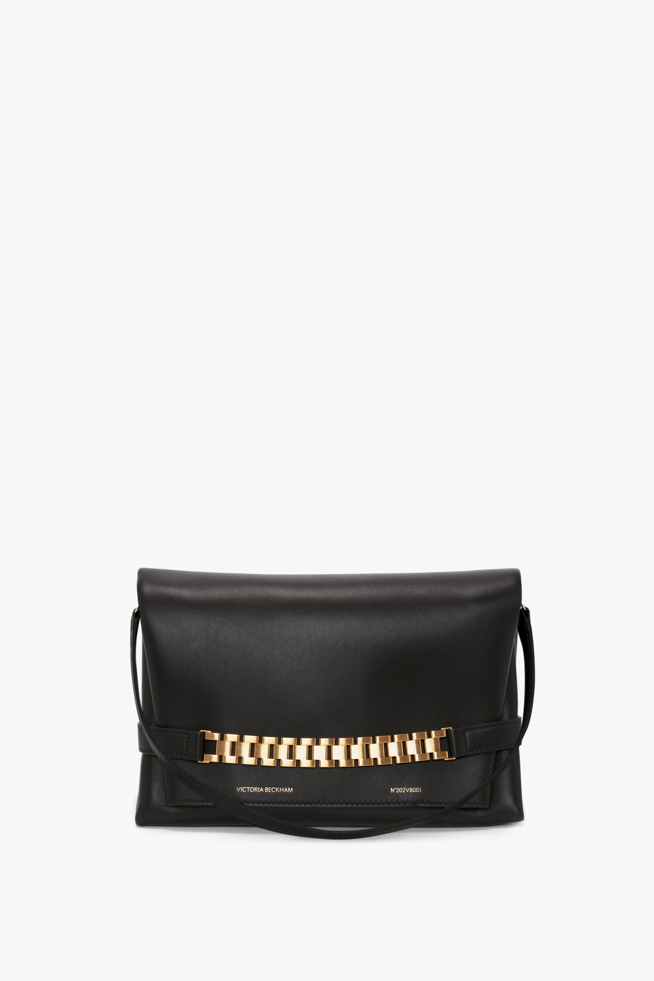 Chain Pouch Bag with Strap In Black Leather