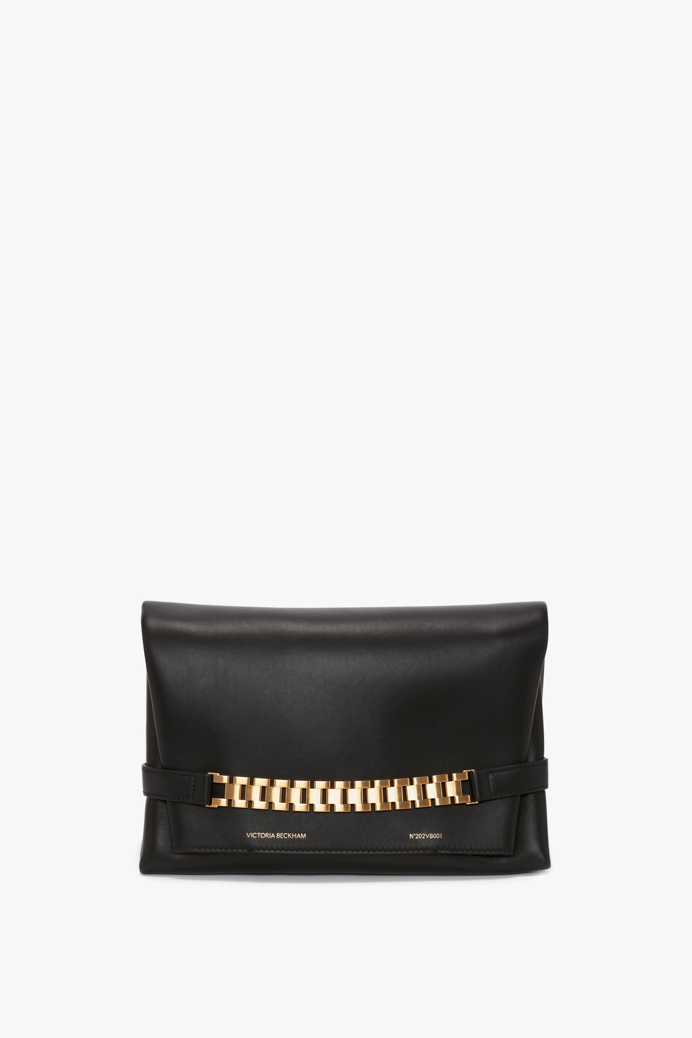 Chain Pouch Bag with Strap In Black Leather