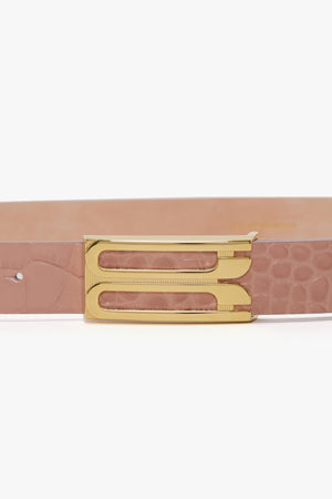 Frame Belt In Blush Pink Croc Embossed Leather