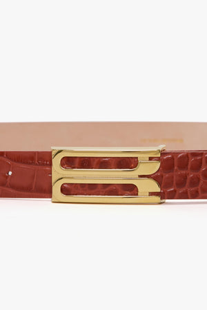 Frame Belt In Brick Red Croc Embossed Leather