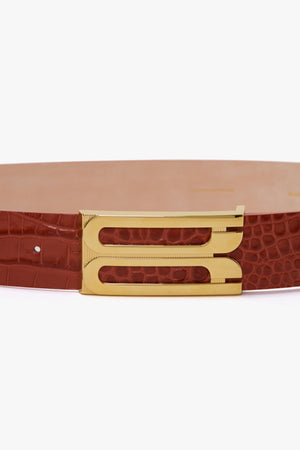 Jumbo Frame Belt In Brick Red Croc Embossed Leather