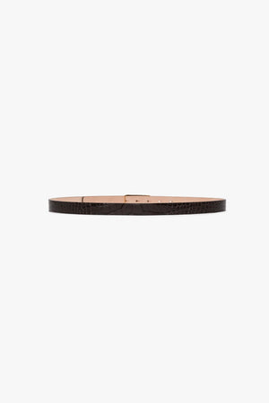 Frame Belt In Espresso Croc Embossed Calf Leather