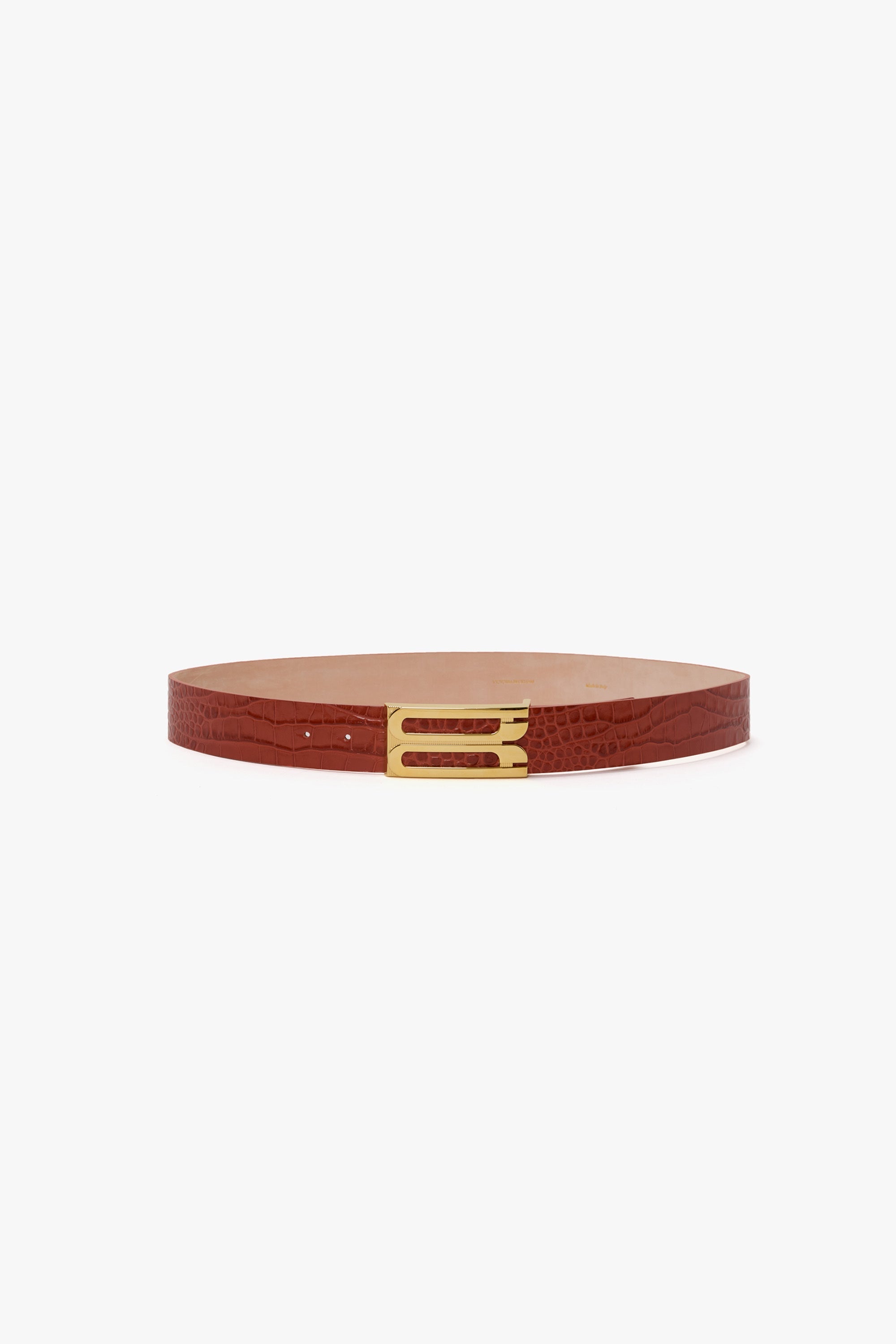 Jumbo Frame Belt In Brick Red Croc Embossed Leather