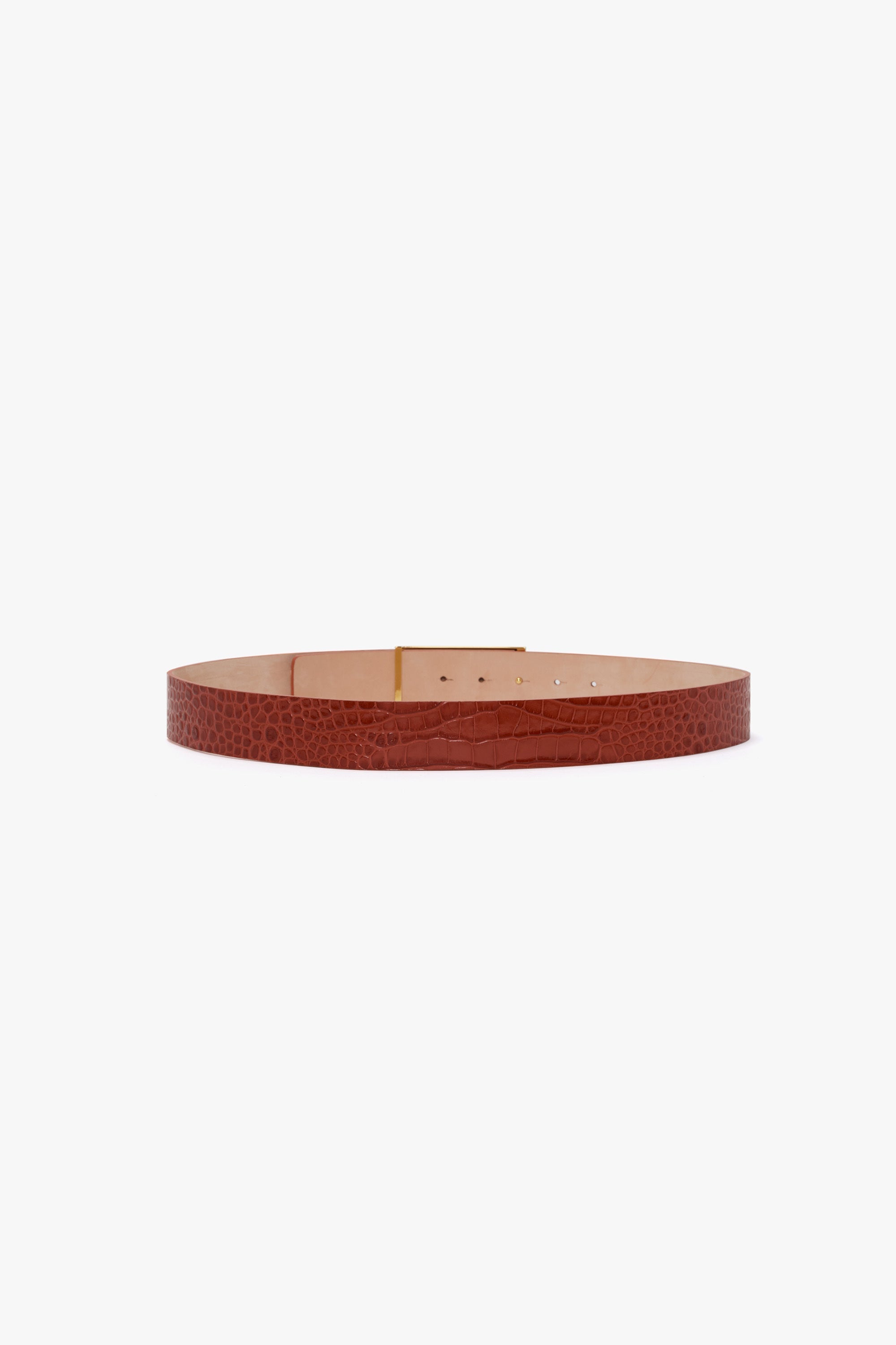 Jumbo Frame Belt In Brick Red Croc Embossed Leather