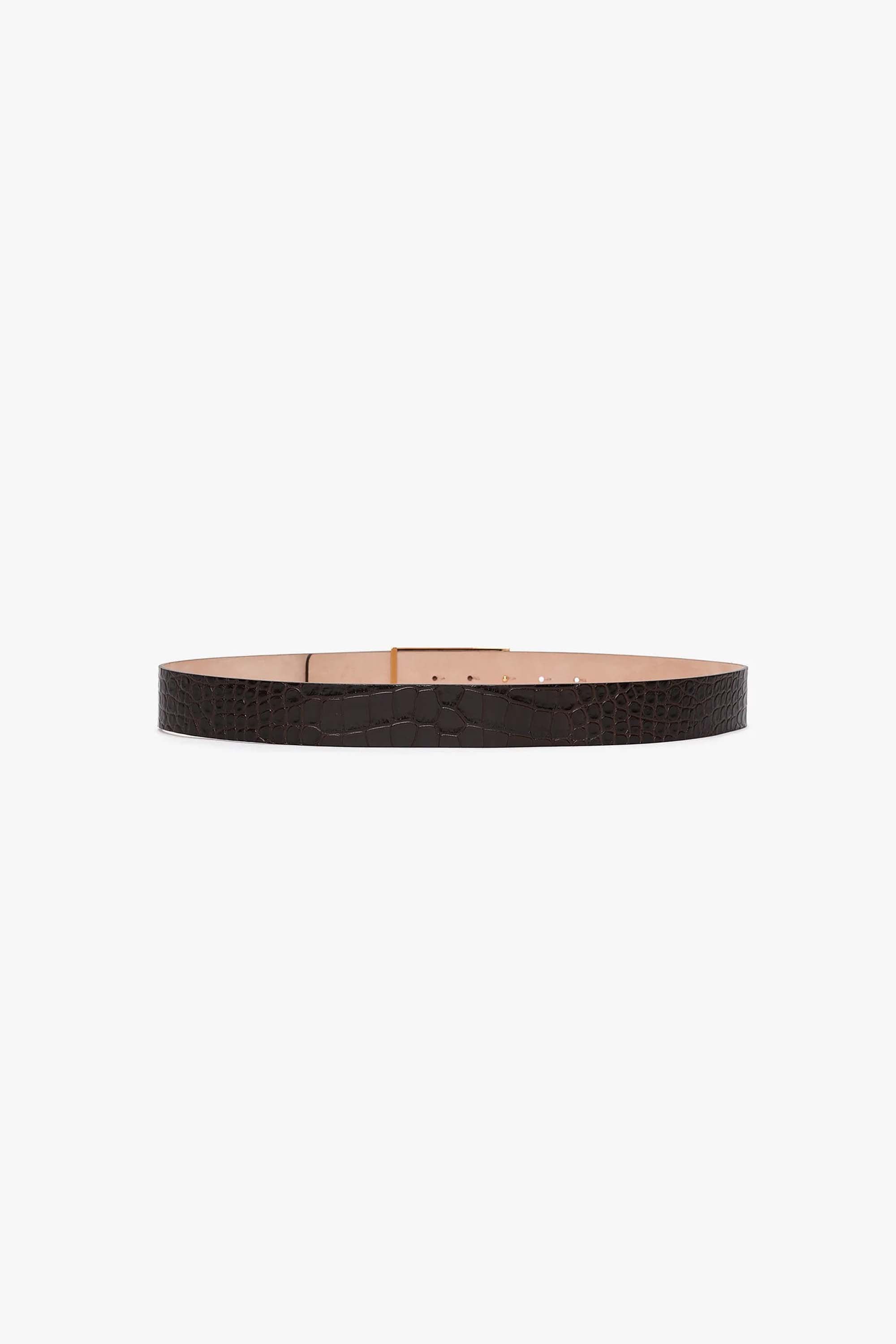 Jumbo Frame Belt In Espresso Croc Embossed Calf Leather