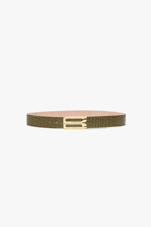 Exclusive Jumbo Frame Belt In Khaki Croc Embossed Calf Leather