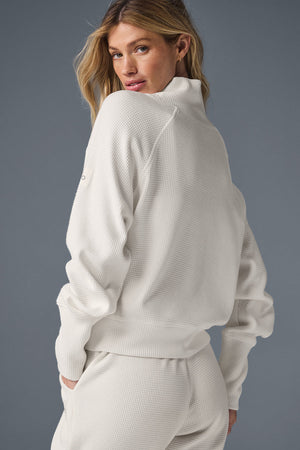 Waffle Weekend Escape Mock Neck Long Sleeve - Ivory