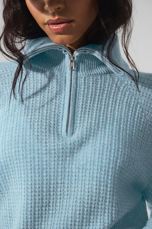 Cashmere Plush Waffle 1/4 Zip Pullover - Celestial Blue Heather