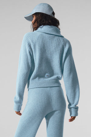 Cashmere Plush Waffle 1/4 Zip Pullover - Celestial Blue Heather