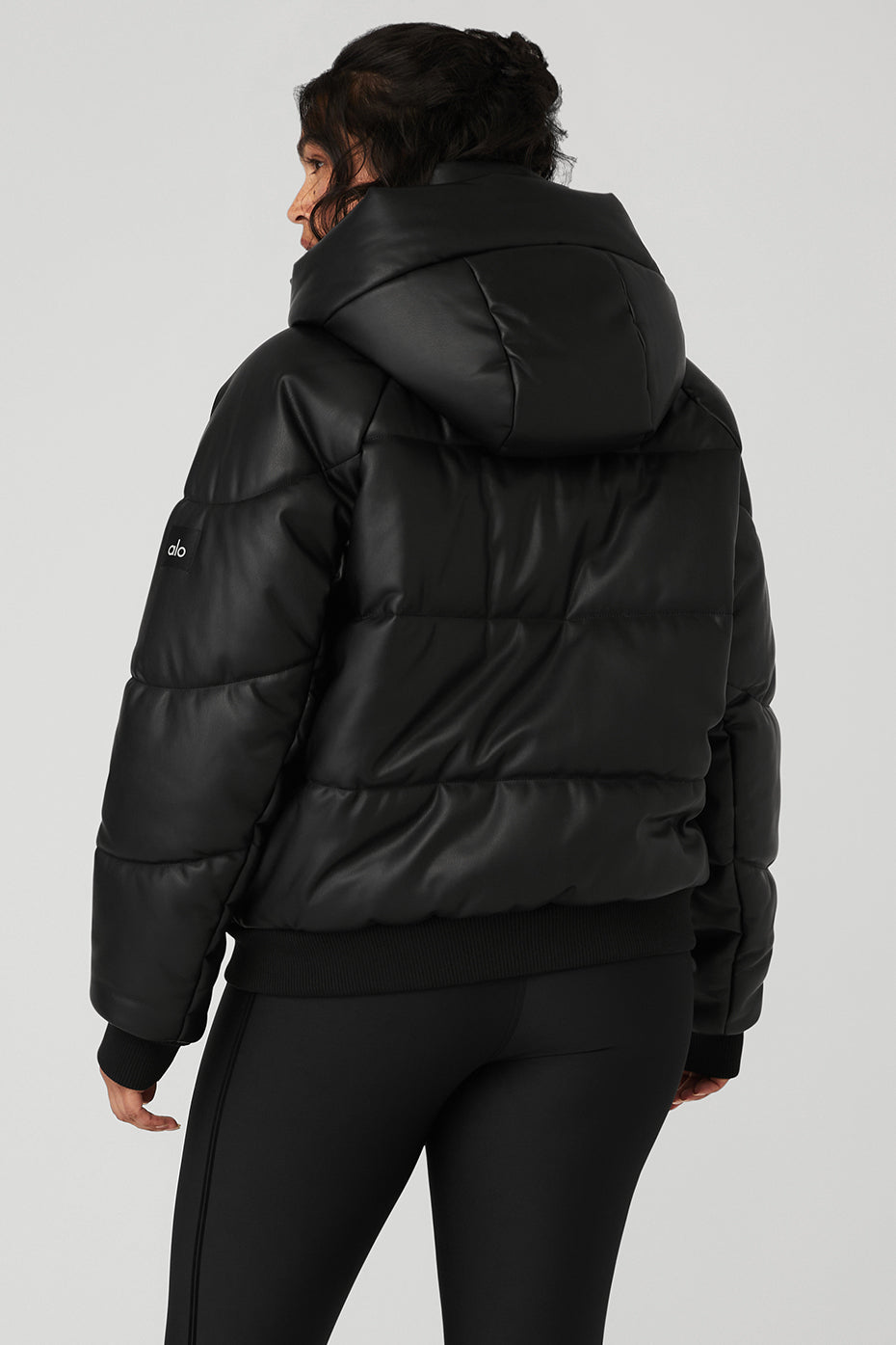 Faux Leather Boss Puffer - Black