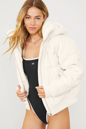 Faux Leather Boss Puffer - Ivory