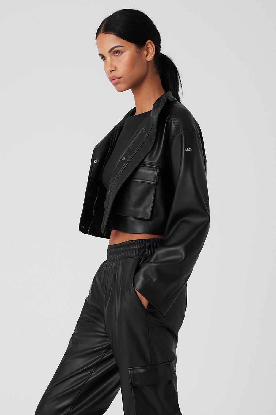 Faux Leather Power Hour Jacket - Black