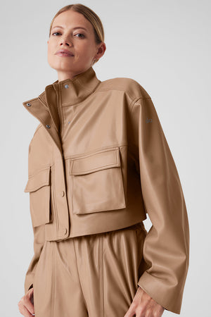 Faux Leather Power Hour Jacket - Toasted Almond