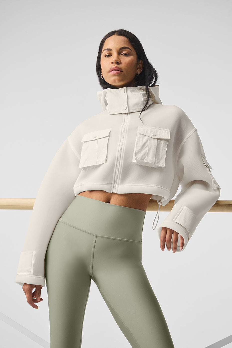 Cropped Engage Cargo Parka - Ivory