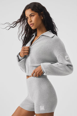 Scholar Knit Cropped Full Zip Jacket - Athletic Heather Grey