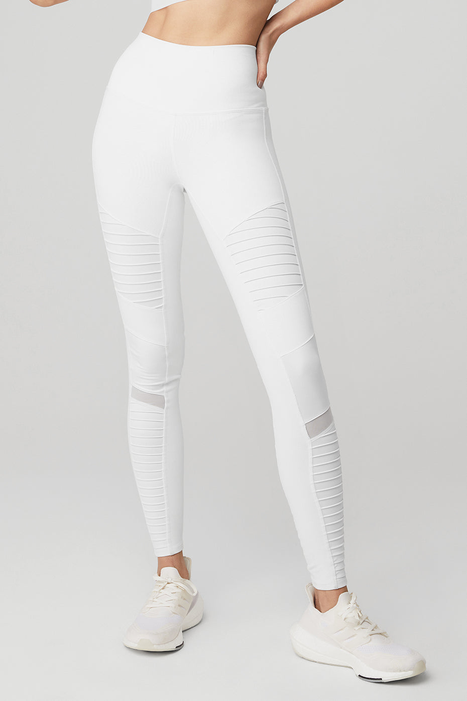 High-Waist Moto Legging - White/White Glossy