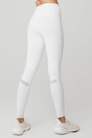 High-Waist Moto Legging - White/White Glossy