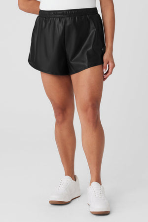 Faux Leather Power Hour Short - Black