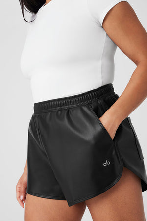 Faux Leather Power Hour Short - Black