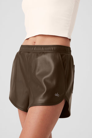 Faux Leather Power Hour Short - Espresso