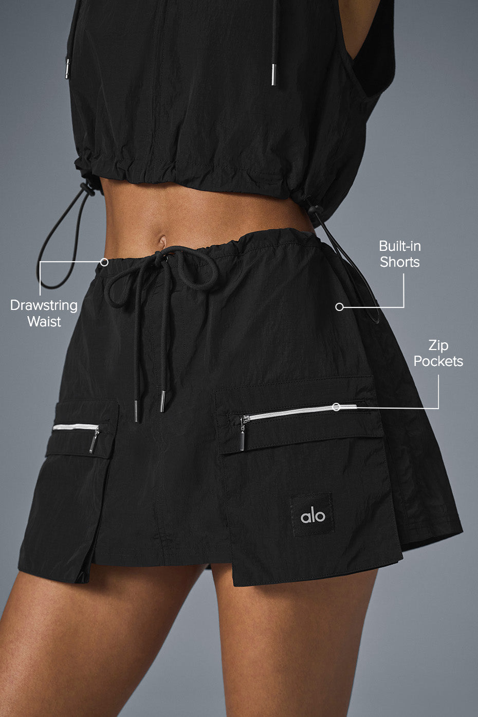 Crinkle Surplus Mini Skirt - Black