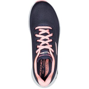 Women's Wide Fit Skechers 149057 Unny Outlook Sports Trainers - Navy Mesh/Coral