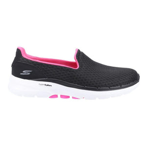 Women's Wide Fit Skechers 124508 Go Walk 6 Big Splash Trainers - Black/Hot Pink