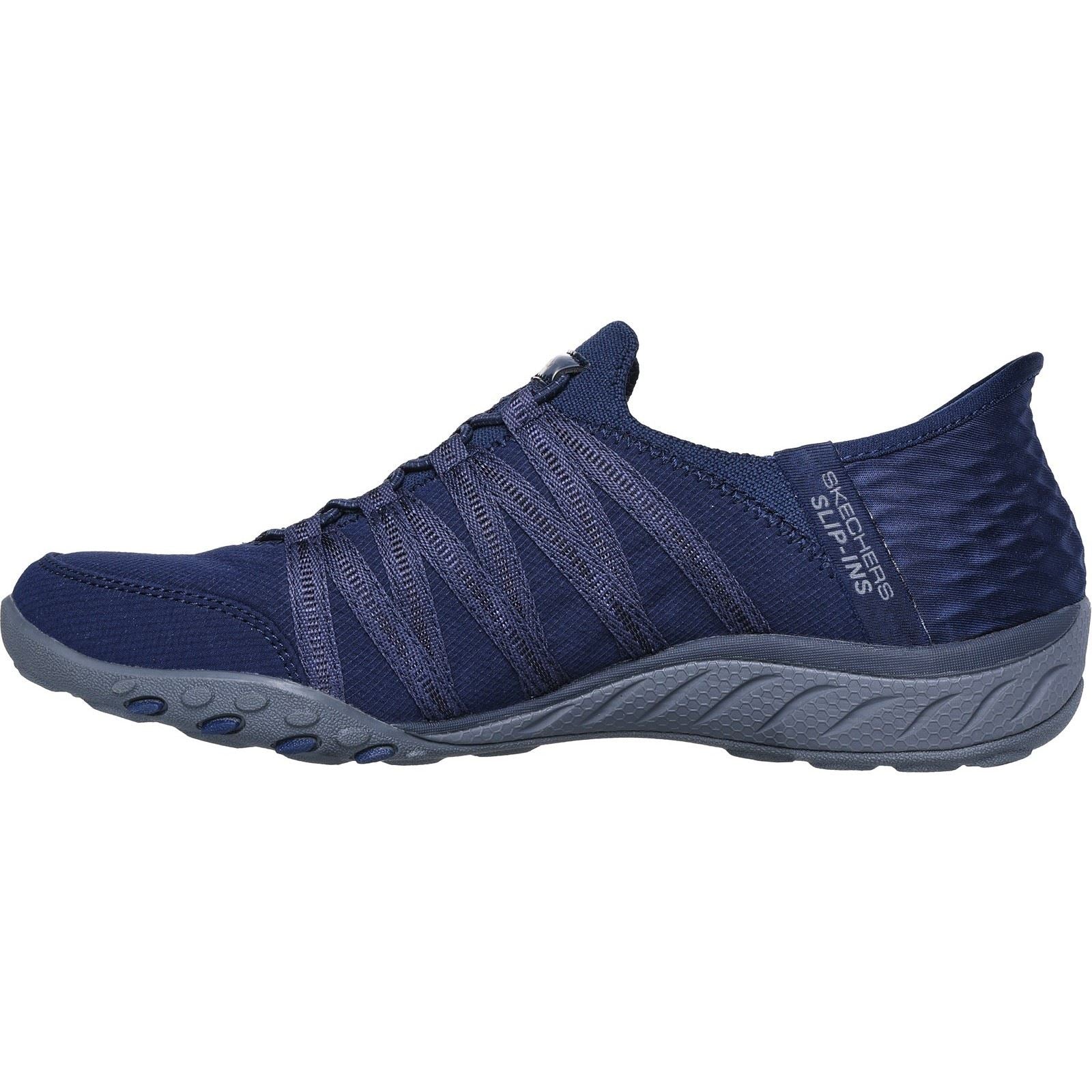 Women's Wide Fit Skechers 100593 Breathe Easy Roll With Me Trainers - Navy