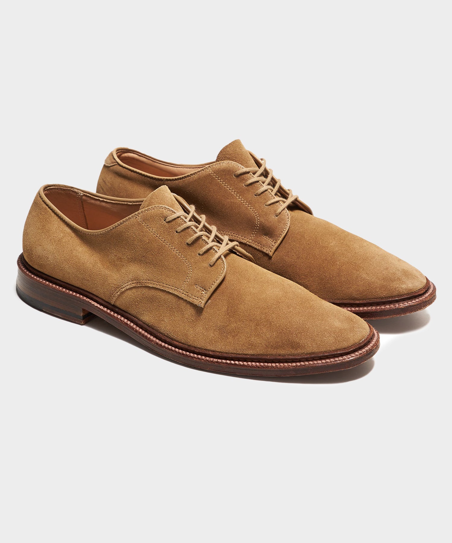 Alden Unlined Suede Plain Toe Blucher in Tan