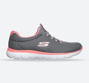 Women's Wide Fit Skechers 12980 Summits Slip On Sports Trainers - Grey/Pink