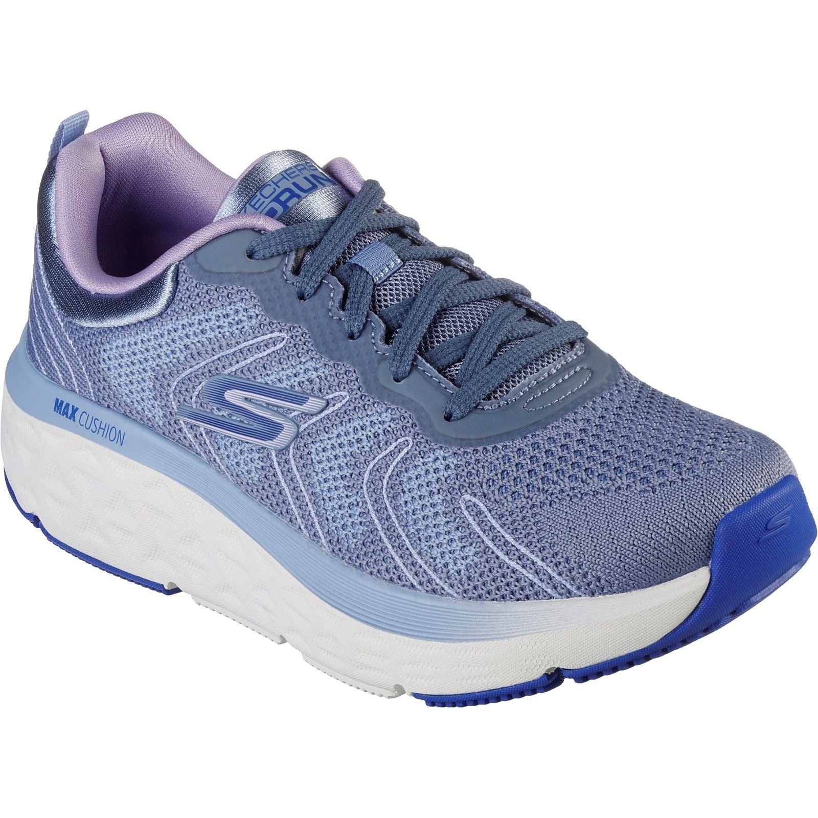 Women's Wide Fit Skechers 129120 Max Cushioning Delta Trainers - Blue/Lavender