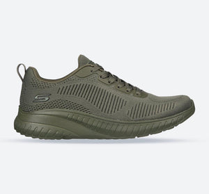 Women's Wide Fit Skechers 117209 Bob Squad Chaos Face Off Trainers - Olive