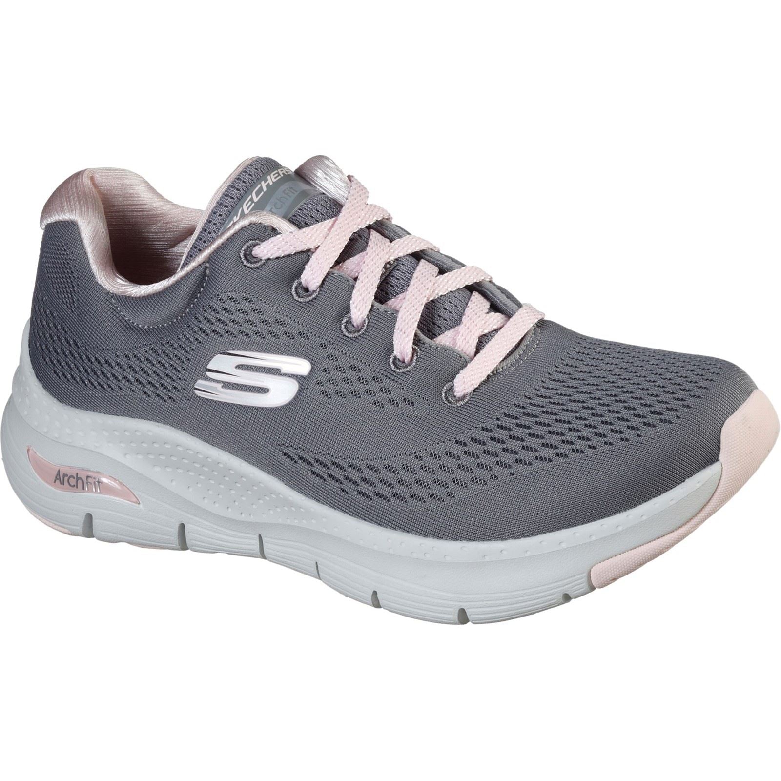 Women's Wide Fit Skechers 149057 Unny Outlook Sports Trainers - Grey/Pink