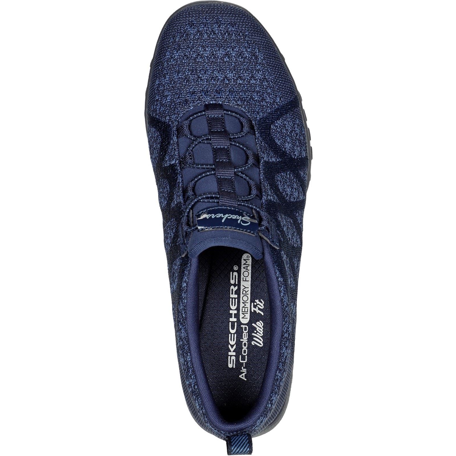 Women's Wide Fit Skechers 100301 Relaxed Fit Breathe Easy Infi Knity Trainers - Navy