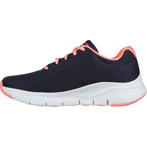 Women's Wide Fit Skechers 149057 Unny Outlook Sports Trainers - Navy Mesh/Coral