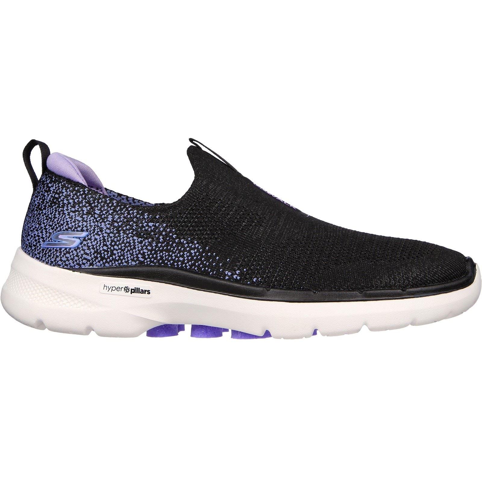 Women's Wide Fit Skechers 124502 Go Walk 6 Glimmering Trainers - Black/Lavender