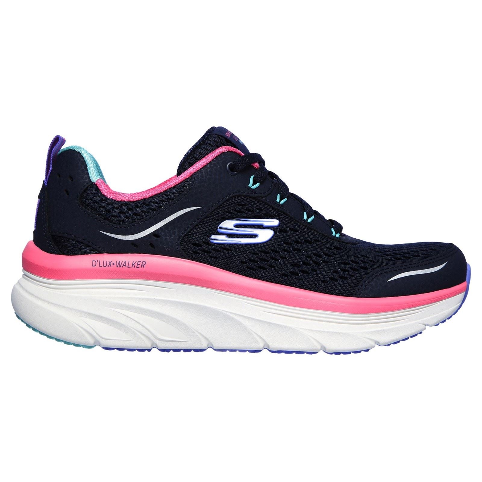 Women's Wide Fit Skechers 149023 D'lux Walker Infinite Motion Sports Trainers - Navy/Multi