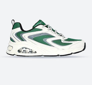 Women's Wide Fit Skechers 177424 Tres Air Uno Street Fl Air Trainers - White/Green