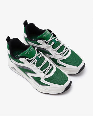 Women's Wide Fit Skechers 177424 Tres Air Uno Street Fl Air Trainers - White/Green