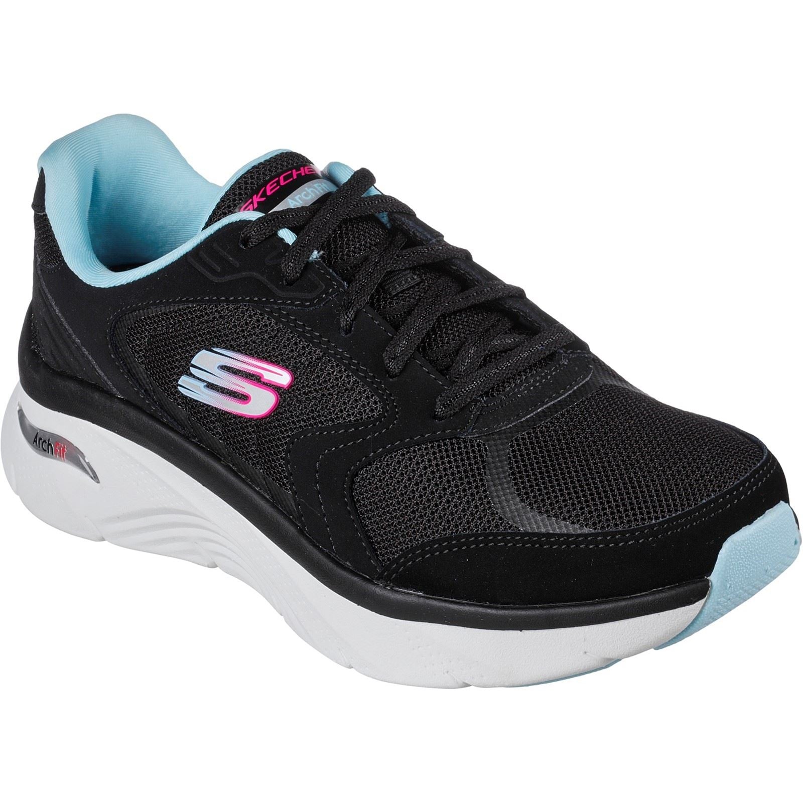 Women's Wide Fit Skechers 149686 Arch Fit D'Lux Trainers - Black/Blue