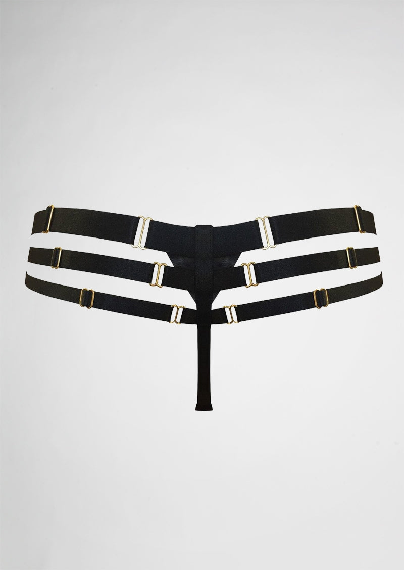 Art Deco Multi Strap Thong Black